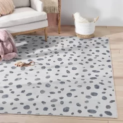 Well Woven Dalmatian Dots Apollo Kids Collection Ivory Black Area Rug