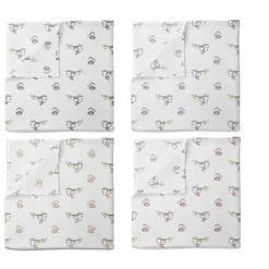 Bacati - Happy Monkeys Pink/Lilac/Gray Girls Muslin Swaddling Blankets Set Of 4