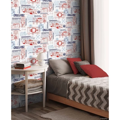 Disney Pixar Cars Schematic Peel And Stick Wallpaper Red/Blue - RoomMates 1 Disney Pixar Cars Schematic Peel And Stick Wallpaper Red/Blue - RoomMates