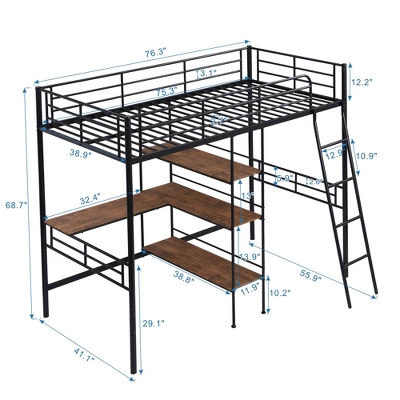 Twin Size Metal Loft Bed With Built-in Desk And Shelves - ModernLuxe 2 Twin Size Metal Loft Bed With Built-in Desk And Shelves - ModernLuxe - Image 2
