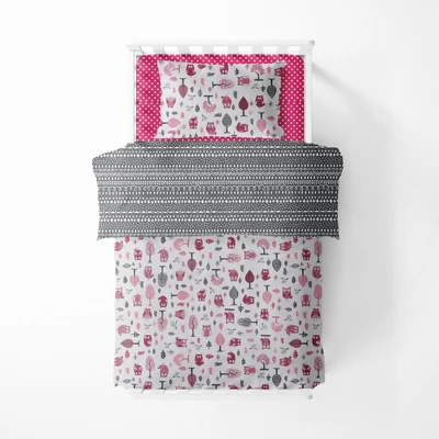 Bacati - Owls In The Woods Pink Fuschia Gray 4 Pc Toddler Bedding Set 4 Bacati - Owls In The Woods Pink Fuschia Gray 4 Pc Toddler Bedding Set - Image 4