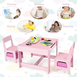 Costway 3 In 1 Kids Wood Table Chairs Set W/ Storage Box Blackboard Drawing Pink 16 Costway 3 In 1 Kids Wood Table Chairs Set W/ Storage Box Blackboard Drawing Pink -Children Peripherals GUEST 0db6516e bb05 4ee9 b38d 6f7ab8a6f273 1