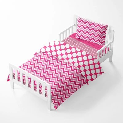 Bacati - Mix N Match Pink 4 Pc Cotton Toddler Bedding Set 2 Bacati - Mix N Match Pink 4 Pc Cotton Toddler Bedding Set - Image 2