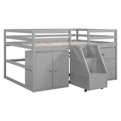 Full Size Functional Loft Bed With Cabinets And Drawers, Hanging Clothes At The Back Of The Staircase-ModernLuxe -Children Peripherals GUEST 13b7eed9 28f8 41d2 a798 fce18433712b