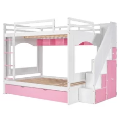 Full Over Full Bunk Bed With Trundle, Stairs, Ladders And Storage Cabinet-ModernLuxe -Children Peripherals GUEST 14a38407 75fc 45e1 b3cf 6aa08ffcb04f