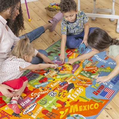 KC CUBS Boy & Girl Kids USA United States Map Educational Learning & Fun Game Play Area Non Slip Nursery Bedroom Classroom Rug Carpet 2 KC CUBS Boy & Girl Kids USA United States Map Educational Learning & Fun Game Play Area Non Slip Nursery Bedroom Classroom Rug Carpet - Image 2