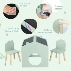 Costway 3 Piece Kids Wooden Table And Chair Set With Blackboard For Drawing Reading Green/Gray/White -Children Peripherals GUEST 1b701611 f2ae 46ea 9f2a 1cf29db19561