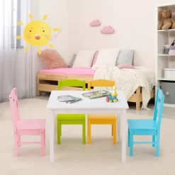 Costway 5 Piece Kids Wood Table Chair Set Activity Toddler Playroom Furniture Colorful -Children Peripherals GUEST 1d661688 683a 485d 99b6 51914384372c