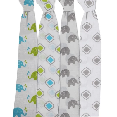 Bacati - Elephants Aqua/Lime/Gray Muslin Swaddling Blankets Set Of 4 2 Bacati - Elephants Aqua/Lime/Gray Muslin Swaddling Blankets Set Of 4 - Image 2