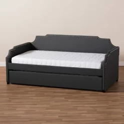 Twin Ally Fabric Upholstered Sofa Daybed With Roll Out Trundle Guest Bed Dark Gray - Baxton Studio -Children Peripherals GUEST 22564ee2 9cf9 4172 971d c6bef7bab970