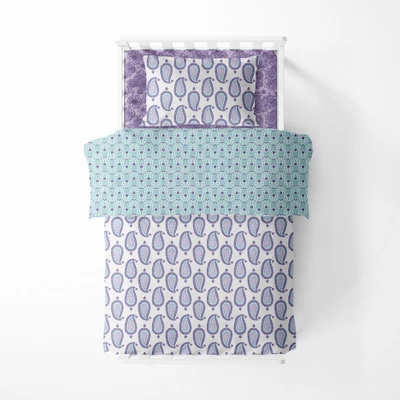 Bacati - Isabella Paisley Aqua Lilac Purple 3 Pc Toddler Bedding Sheet Set 6 Bacati - Isabella Paisley Aqua Lilac Purple 3 Pc Toddler Bedding Sheet Set - Image 6