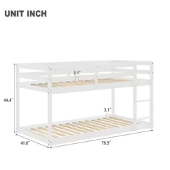 Twin Over Twin Floor Bunk Bed With Ladder And Safety Guardrail-ModernLuxe 6 Twin Over Twin Floor Bunk Bed With Ladder And Safety Guardrail-ModernLuxe -Children Peripherals GUEST 23a2e3b9 f340 4b8a 8e0f 220cdb1f9b2e