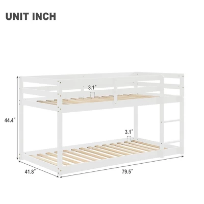 Twin Over Twin Floor Bunk Bed With Ladder And Safety Guardrail-ModernLuxe 3 Twin Over Twin Floor Bunk Bed With Ladder And Safety Guardrail-ModernLuxe - Image 3