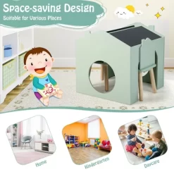 Costway 3 Piece Kids Wooden Table And Chair Set With Blackboard For Drawing Reading Green/Gray/White -Children Peripherals GUEST 24341198 4546 4e60 83ec 41a9e2ae9480