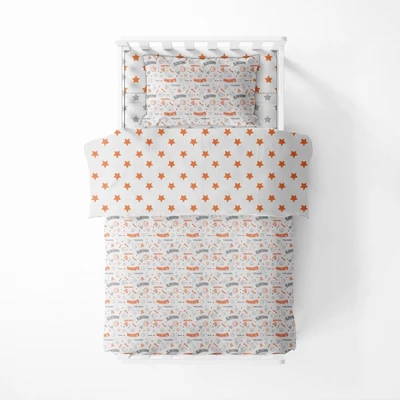 Bacati - Basketball Orange/Gray Muslin 4 Pc Toddler Bedding Set 2 Bacati - Basketball Orange/Gray Muslin 4 Pc Toddler Bedding Set - Image 2