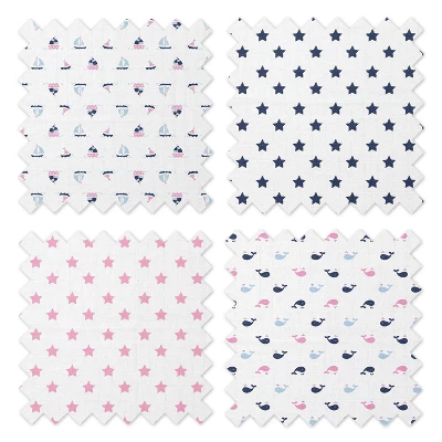 Bacati - Little Sailor Blue/Navy/Pink Girls Muslin Swaddling Blankets Set Of 4 4 Bacati - Little Sailor Blue/Navy/Pink Girls Muslin Swaddling Blankets Set Of 4 - Image 4
