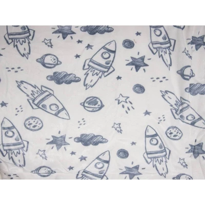 Lila And Jack Baby Blanket Blue Rocket Printed Mink With Natural Sherpa Backing Kids' Throw 2 Lila And Jack Baby Blanket Blue Rocket Printed Mink With Natural Sherpa Backing Kids' Throw - Image 2