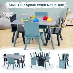 Costway 5 Piece Kids Wooden Activity Table And 4 Chairs Play Set Gift W/ Building Blocks -Children Peripherals GUEST 2d94490b 92d6 447b bc21 190846623851