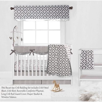 Bacati - Love Aztec Design/Print Gray/Silver 6 Pc Crib Bedding Set With Long Rail Guard Cover 3 Bacati - Love Aztec Design/Print Gray/Silver 6 Pc Crib Bedding Set With Long Rail Guard Cover - Image 3