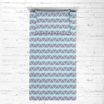 Bacati - Liam Large Triangles Aqua Navy Muslin 3 Pc Toddler Bed Sheet Set 2 Bacati - Liam Large Triangles Aqua Navy Muslin 3 Pc Toddler Bed Sheet Set - Image 2