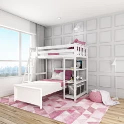 Max & Lily L-Shaped Twin Over Twin Bunk Bed With Bookcase