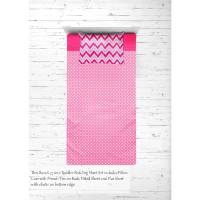 Bacati - MixNMatch Pink Chevron Dots 3 Pc Toddler Sheet Set 4 Bacati - MixNMatch Pink Chevron Dots 3 Pc Toddler Sheet Set - Image 4