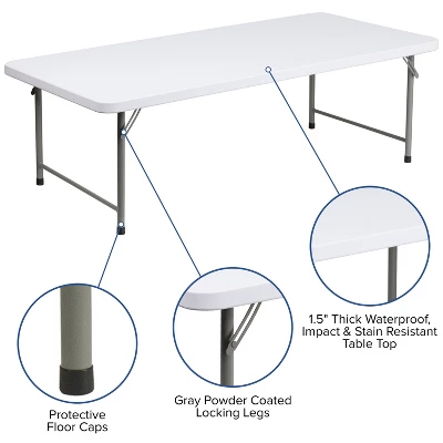 Emma And Oliver 4.93-Foot Kid's Granite White Plastic Folding Activity Table - Play Table 2 Emma And Oliver 4.93-Foot Kid's Granite White Plastic Folding Activity Table - Play Table - Image 2