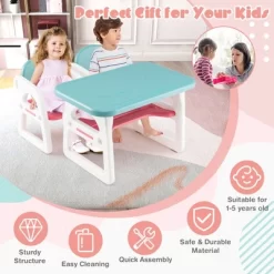Costway 3-Piece Kids Table And Chair Set Toddler Activity Study Desk With Building Blocks -Children Peripherals GUEST 3bbf26db f77d 4fb7 91f3 ccfbdbe6825c