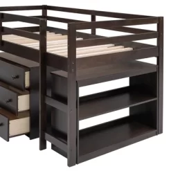 Low Twin Loft Bed With Cabinet And Rolling Portable Desk - ModernLuxe -Children Peripherals GUEST 3cecf371 5b84 4f91 827c befc464675f2