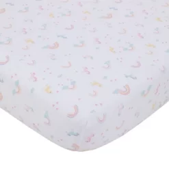 Little Love By NoJo Rainbow Unicorn Mini Crib Bedding Set - Pink/Aqua/Yellow 3pc