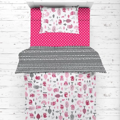 Bacati - Owls In The Woods Pink Fuschia Gray 4 Pc Toddler Bedding Set 5 Bacati - Owls In The Woods Pink Fuschia Gray 4 Pc Toddler Bedding Set - Image 5