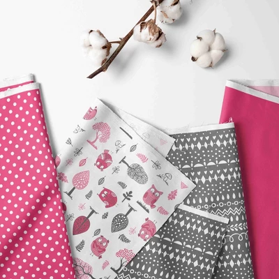 Bacati - Owls In The Woods Pink Fuschia Gray 4 Pc Toddler Bedding Set 1 Bacati - Owls In The Woods Pink Fuschia Gray 4 Pc Toddler Bedding Set
