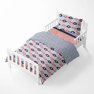 Bacati - Aztec Print Emma Coral Mint Navy 4 Pc Toddler Bedding Set 1 Bacati - Aztec Print Emma Coral Mint Navy 4 Pc Toddler Bedding Set