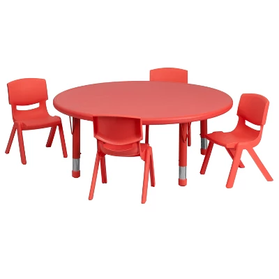 Flash Furniture 45" Round Plastic Height Adjustable Activity Table Set With 4 Chairs 10 Flash Furniture 45" Round Plastic Height Adjustable Activity Table Set With 4 Chairs - Image 10