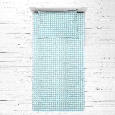 Bacati - Houndstooth Aqua Muslin 3 Pc Toddler Bed Sheet Set 100 Percent Cotton 2 Bacati - Houndstooth Aqua Muslin 3 Pc Toddler Bed Sheet Set 100 Percent Cotton - Image 2