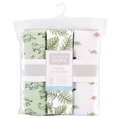 Hudson Baby Infant Boy Quilted Cotton Swaddle Wrap 3pk, Dinosaur, 0-3 Months