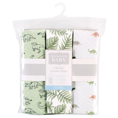 Hudson Baby Infant Boy Quilted Cotton Swaddle Wrap 3pk, Dinosaur, 0-3 Months 1 Hudson Baby Infant Boy Quilted Cotton Swaddle Wrap 3pk, Dinosaur, 0-3 Months