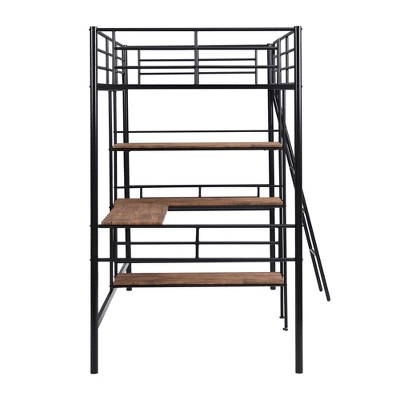 Twin Size Metal Loft Bed With Built-in Desk And Shelves - ModernLuxe 7 Twin Size Metal Loft Bed With Built-in Desk And Shelves - ModernLuxe - Image 7