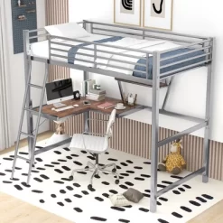 Twin Size Loft Metal Bed With Desk And Shelves - ModernLuxe -Children Peripherals GUEST 4adf7555 381a 408d 8818 74d7563ab6b9