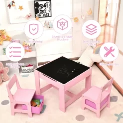 Costway 3 In 1 Wood Activity Table Chair Set W/Storage Box Pink -Children Peripherals GUEST 4b9961a2 3558 47a3 b3d0 a78b011747fd