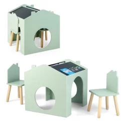 Costway 3 Piece Kids Wooden Table And Chair Set With Blackboard For Drawing Reading Green/Gray/White -Children Peripherals GUEST 4c4ff4df fc94 4cbc a640 c14f177c12d9