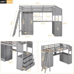 Twin Size Loft Bed With Wardrobe, Drawers And Desk With Shelves - ModernLuxe -Children Peripherals GUEST 4cf5baa2 1bcc 4e57 8206 c849b57b98e0