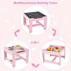 Costway 3 In 1 Kids Wood Table Chairs Set W/ Storage Box Blackboard Drawing Pink 14 Costway 3 In 1 Kids Wood Table Chairs Set W/ Storage Box Blackboard Drawing Pink -Children Peripherals GUEST 4d43531d b688 45c7 805a fdca4e59f222 1