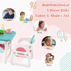 Costway 3-Piece Kids Table And Chair Set Toddler Activity Study Desk With Building Blocks -Children Peripherals GUEST 50bbb76c 9d92 4193 8571 c1340a65aaab