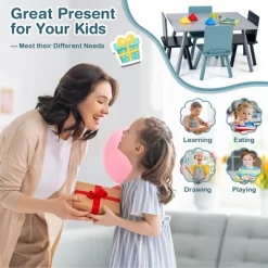 Costway 5 Piece Kids Wooden Activity Table And 4 Chairs Play Set Gift W/ Building Blocks -Children Peripherals GUEST 5553ecdf 7cc2 4f13 87e7 4c60a32e479e