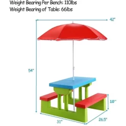 Costway 4 Seat Kids Picnic Table W/Umbrella Garden Yard Folding Children Bench Outdoor -Children Peripherals GUEST 55f73ef8 f420 48c2 9f1d f9534aba834f