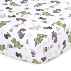 The Peanutshell Fitted Crib Sheets - Green And Gray Dinosaur - 2pk