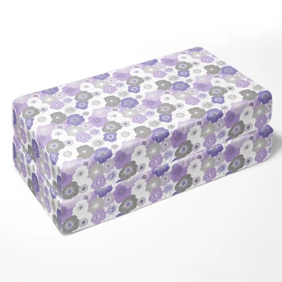 Bacati - Watercolor Floral Purple Gray 10 Pc Girls Crib Bedding Set With 2 Crib Fitted Sheets 3 Bacati - Watercolor Floral Purple Gray 10 Pc Girls Crib Bedding Set With 2 Crib Fitted Sheets - Image 3