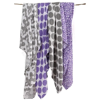 Bacati - Ikat Lilac/Gray Dots/Leopard Swaddling Muslin Blankets Set Of 4 3 Bacati - Ikat Lilac/Gray Dots/Leopard Swaddling Muslin Blankets Set Of 4 - Image 3