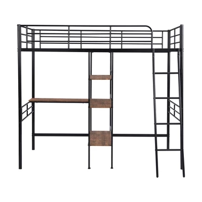 Twin Size Metal Loft Bed With Built-in Desk And Shelves - ModernLuxe 5 Twin Size Metal Loft Bed With Built-in Desk And Shelves - ModernLuxe - Image 5